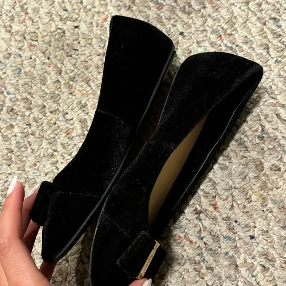 Kate Spade Suede Bow Black Gold Ballet Flats- Size 6 - Picture 5 of 11